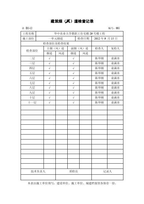 烟道检查记录表