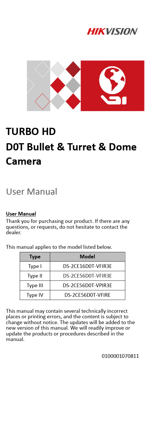 TURBO HD D0T 弹簧摄像头与发射塔摄像头与碟摄像头用户手册说明书