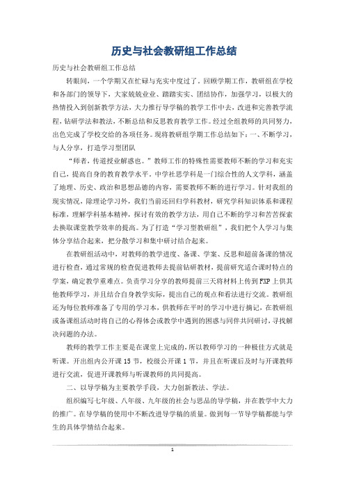 历史与社会教研组工作总结