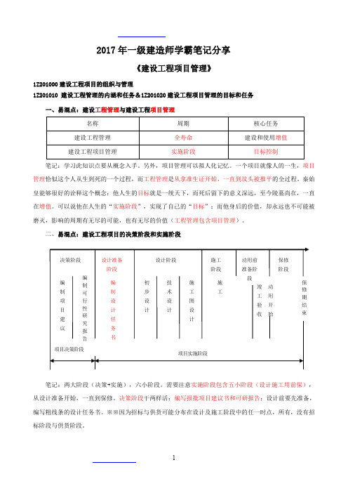 2017一建《管理》学霸笔记