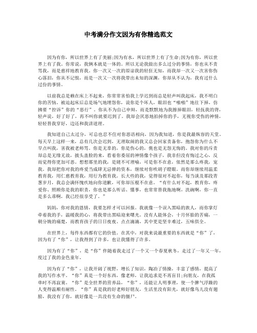 中考满分作文因为有你精选范文