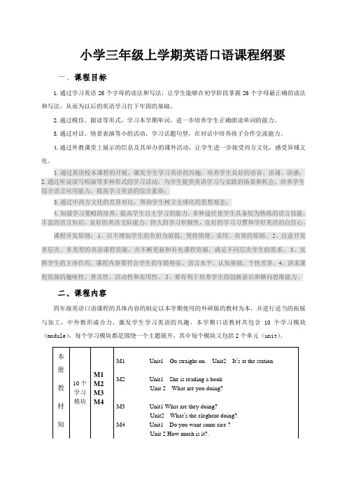 小学三上英语口语课程纲要(修改)