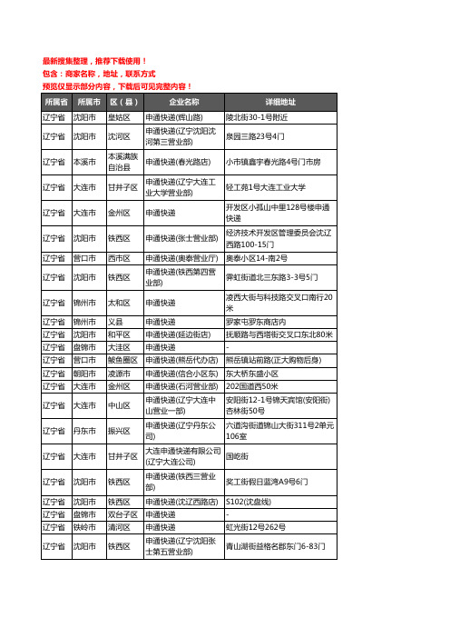 新版辽宁省申通快递企业公司商家户名录单联系方式地址大全415家