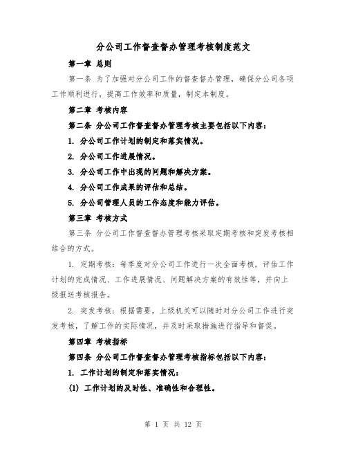 分公司工作督查督办管理考核制度范文（5篇）