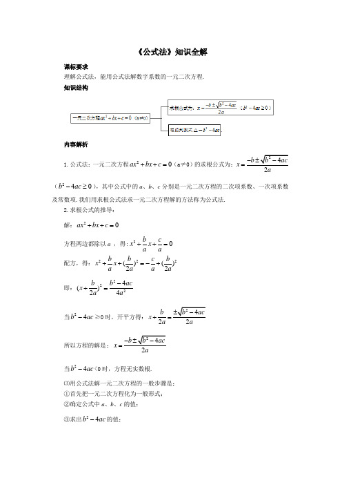 湘教版九年级数学上册《公式法 》知识全解