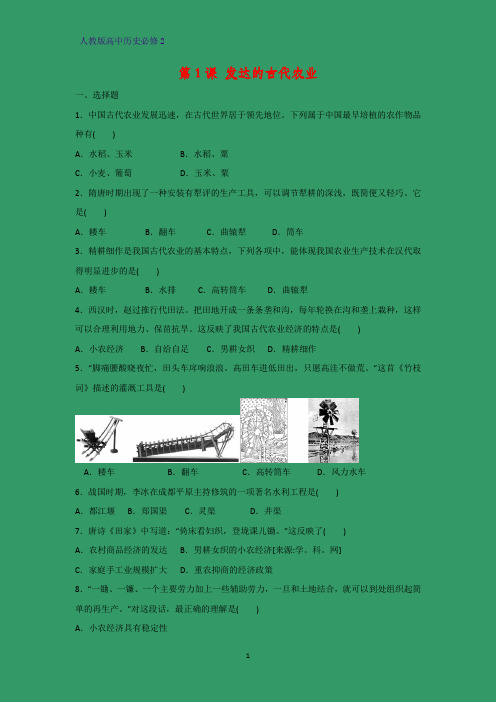 高中历史必修2课时作业18：第1课 发达的古代农业练习题
