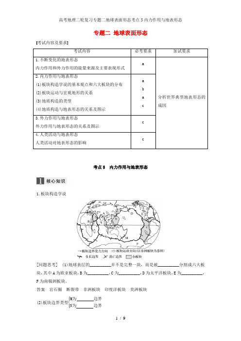 高考地理二轮复习专题二地球表面形态考点5内力作用与地表形态