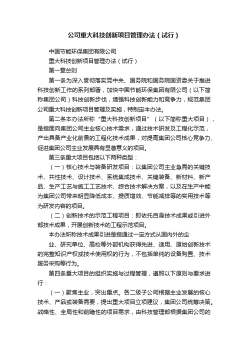 公司重大科技创新项目管理办法（试行）