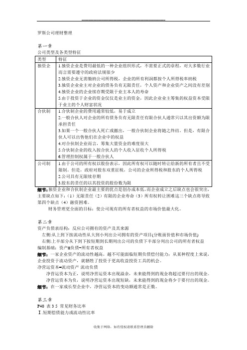 最新公司金融复习重点