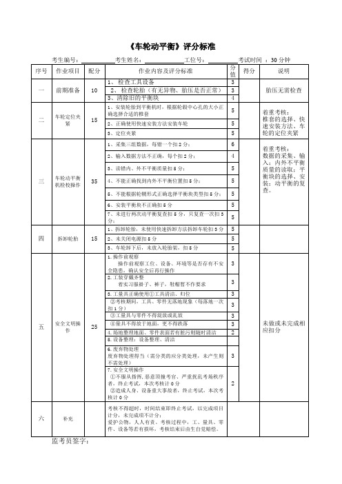 车轮动平衡考核标准