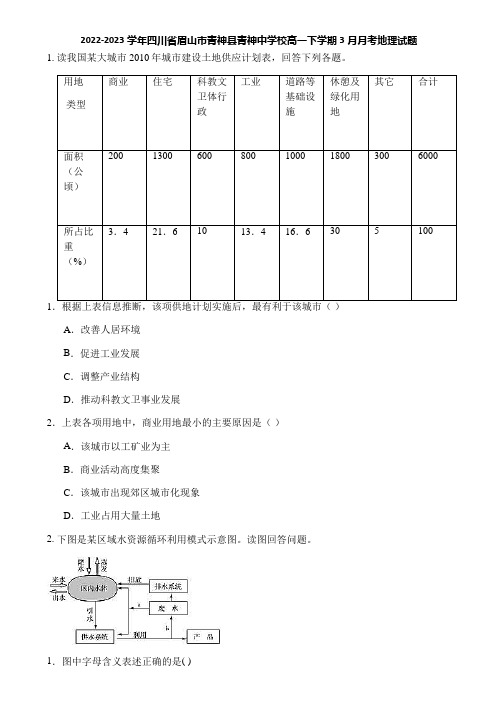 2022-2023学年四川省眉山市青神县青神中学校高一下学期3月月考地理试题