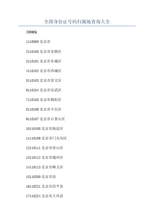 全国身份证号码归属地查询大全