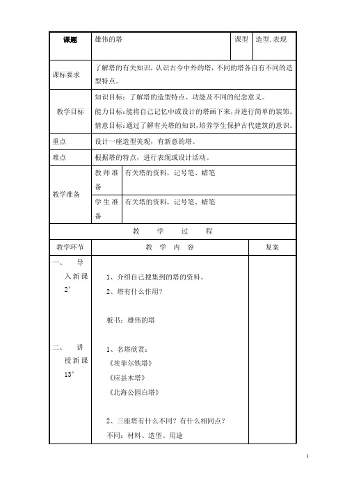 新人美版美术小学二年级上册第2课雄伟的塔公开课优质课教学设计(2)