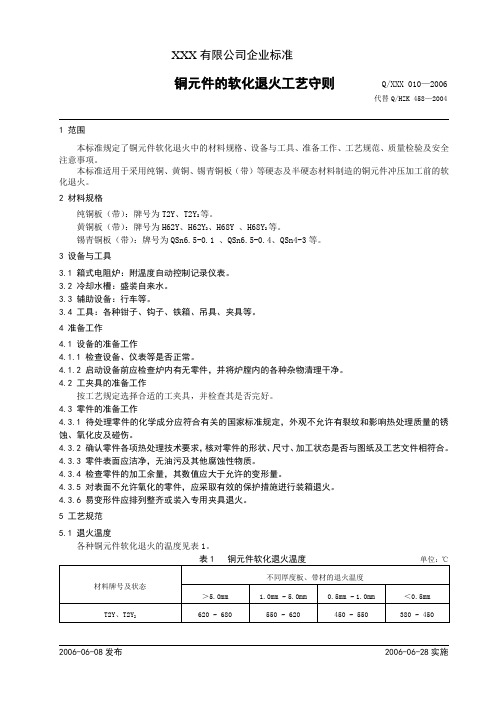 铜元件的软化退火工艺守则