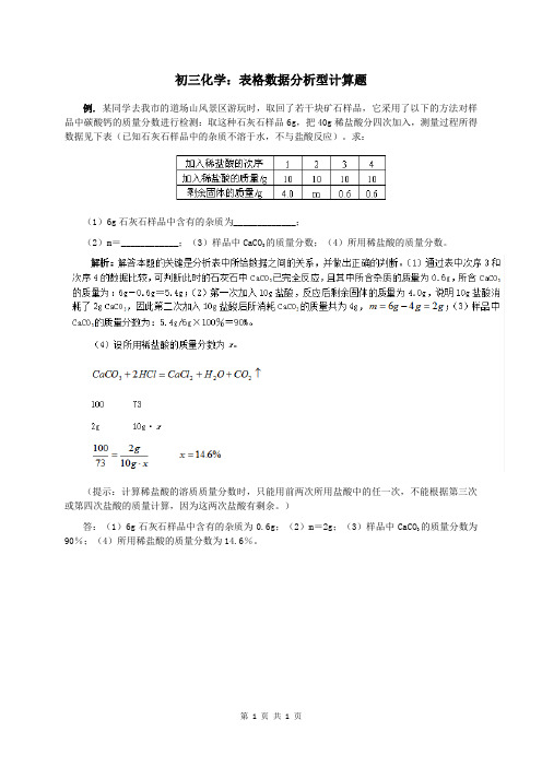 初三化学：表格数据分析型计算题