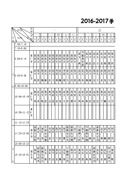 2016-2017学年第二学期课程表