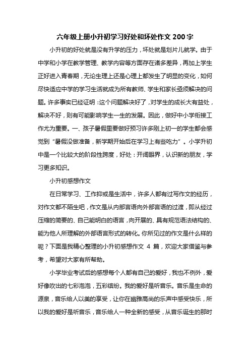 六年级上册小升初学习好处和坏处作文200字