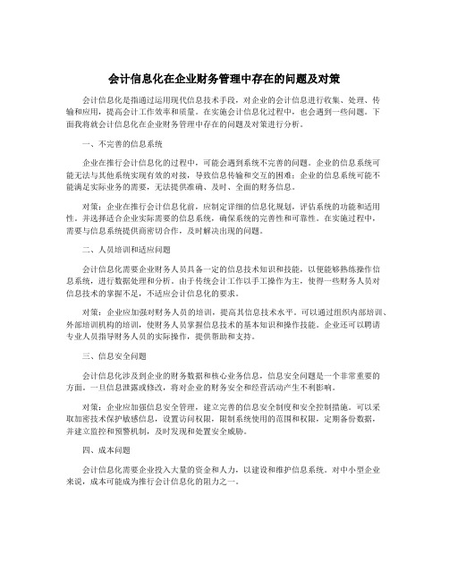 会计信息化在企业财务管理中存在的问题及对策