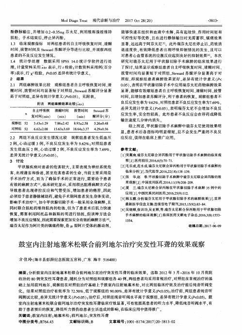 鼓室内注射地塞米松联合前列地尔治疗突发性耳聋的效果观察