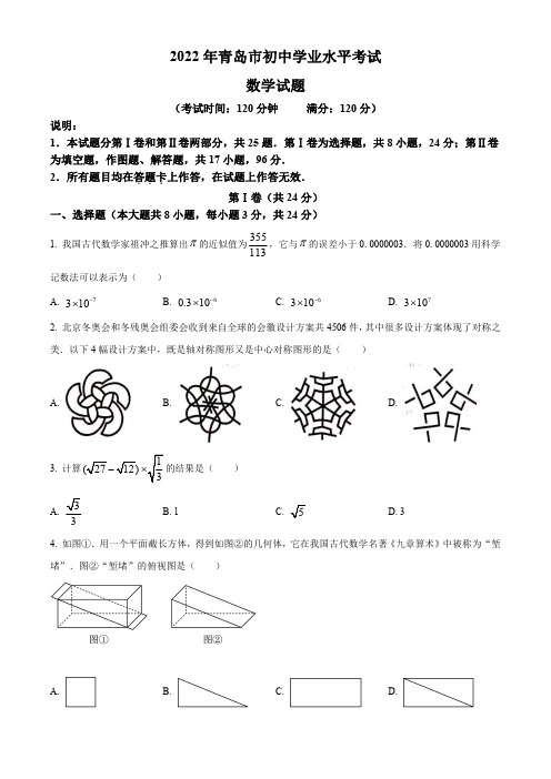 2022年山东省青岛市中考数学真题含解析