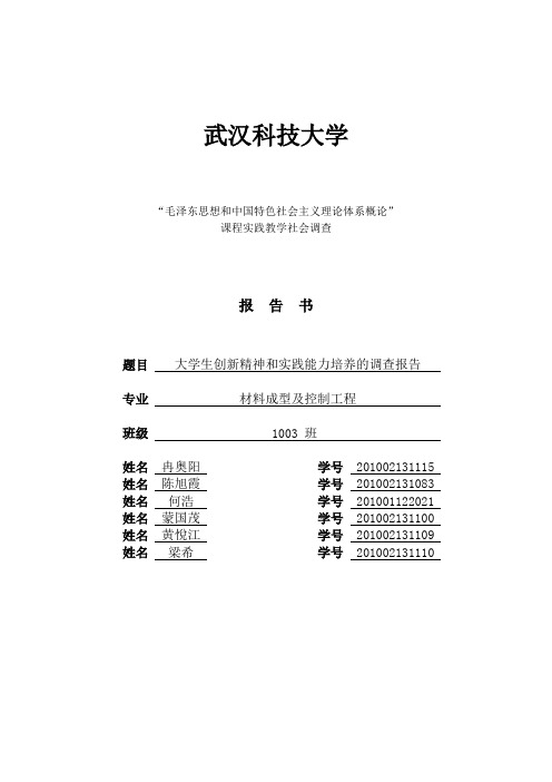 大学生创新精神和实践能力培养的调查报告(材控1003班)