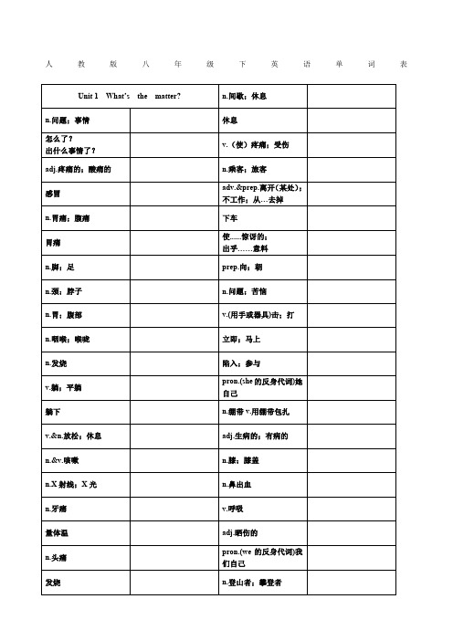 人教版八年级下英语单词默写版与完整版