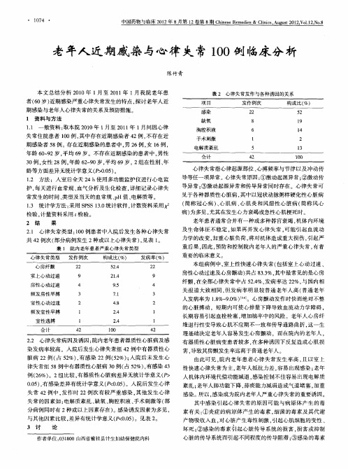 老年人近期感染与心律失常100例临床分析