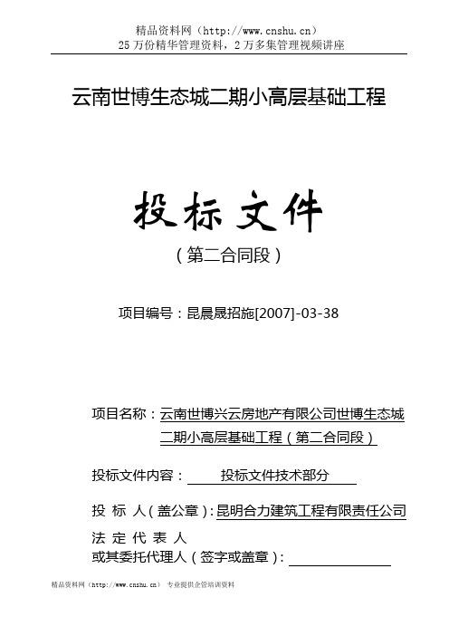 云南世博生态城二期小高层基础工程投标文件