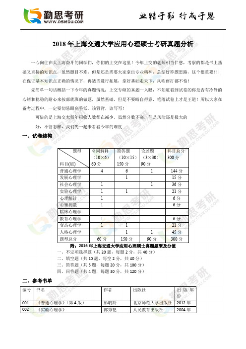 2018年上海交通大学应用心理硕士考研真题分析