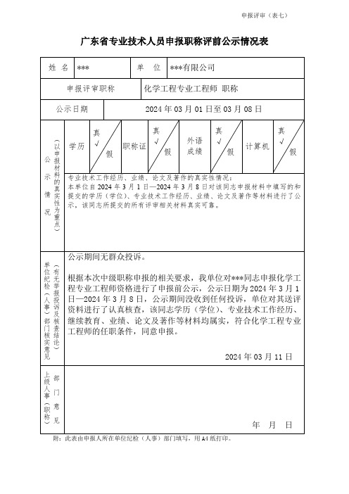 广东省专业技术人员申报职称评前公示情况表