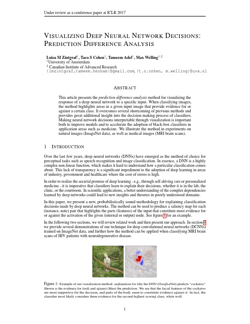 ICLR17论文Visualizing Deep Neural Network Decisions Prediction Difference Analysis