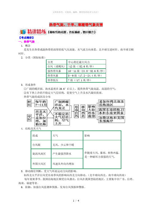 2018-2019学年高中地理 第一章 自然灾害概述 热带气旋、干旱、寒潮等气象灾害学案 湘教版选修