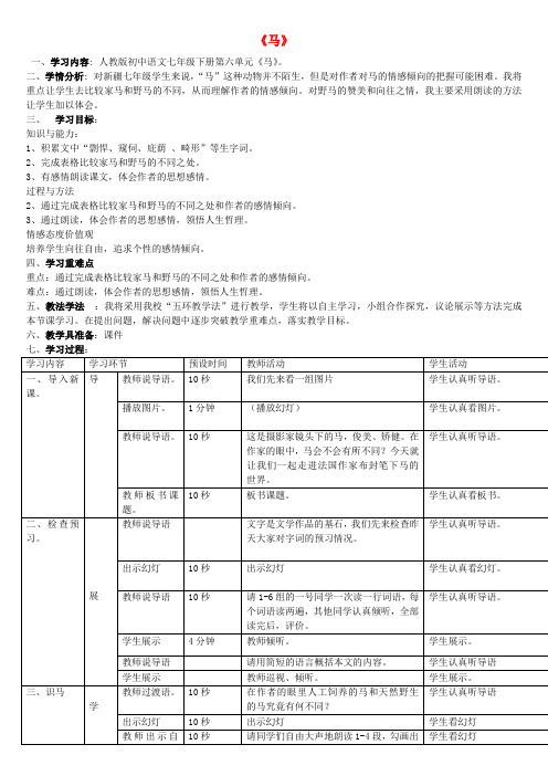七年级语文下册 第29课《马》精品教案及说课稿 新人教版 (2)