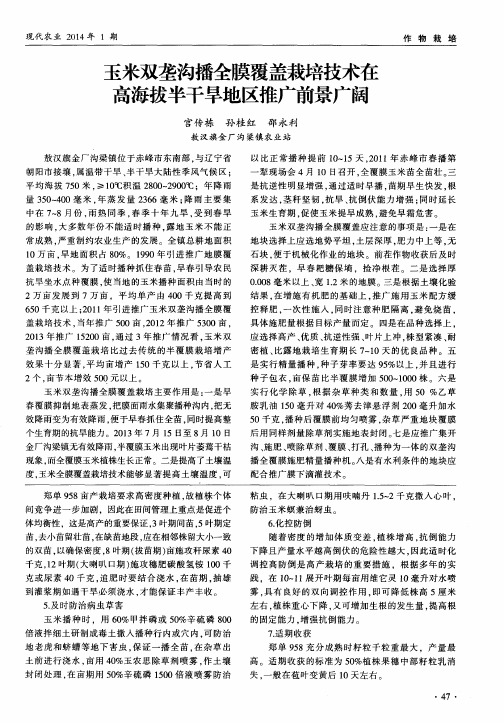 玉米双垄沟播全膜覆盖栽培技术在高海拔半干旱地区推广前景广阔