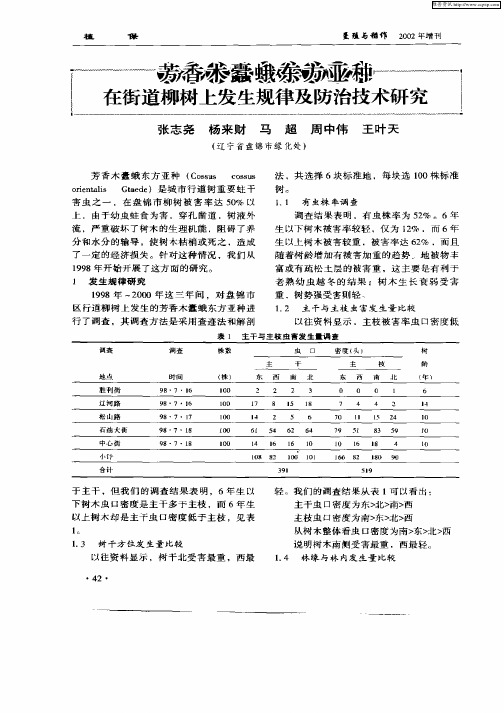 芳香木蠹蛾东方亚种在街道柳树上发生规律及防治技术研究