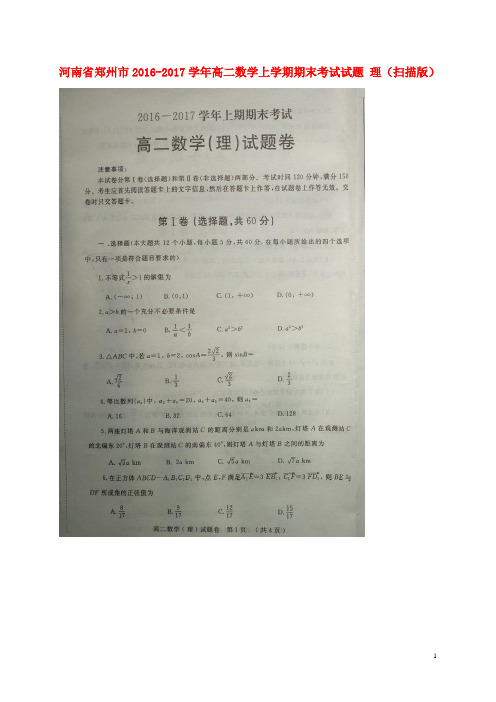 河南省郑州市高二数学上学期期末考试试题 理(扫描版)