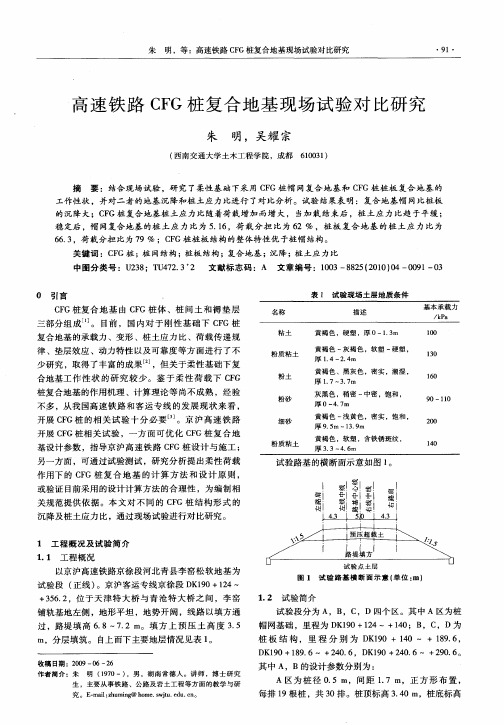 高速铁路CFG桩复合地基现场试验对比研究