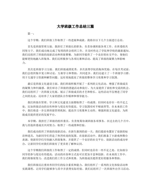 大学班级工作总结三篇