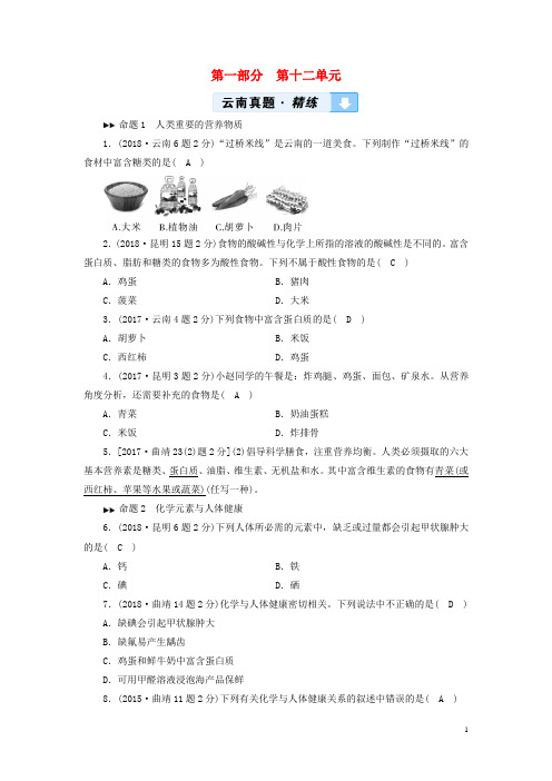 (云南专用版)2019版中考化学 第1部分 教材同步复习 第12单元 化学与生活真题精练