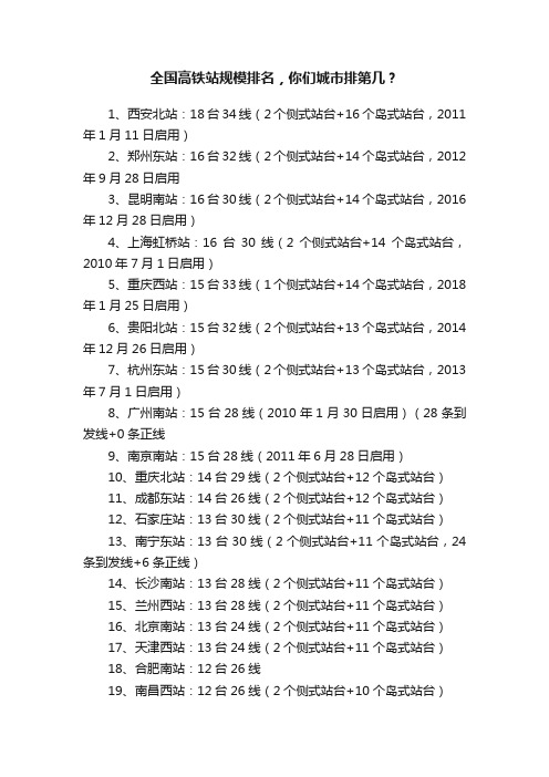 全国高铁站规模排名，你们城市排第几？