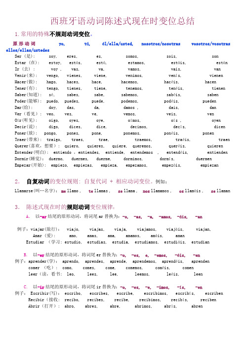 西班牙语陈述式现在时变位规则