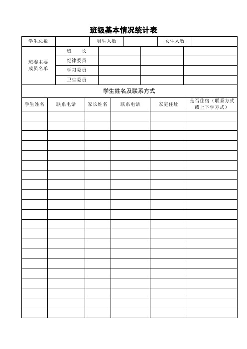 班级基本情况统计表