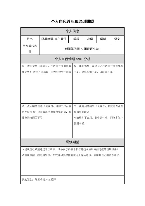 第一阶段 作业 个人自我诊断和培训期望