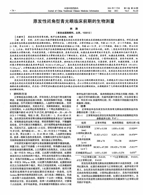 原发性闭角型青光眼临床前期的生物测量