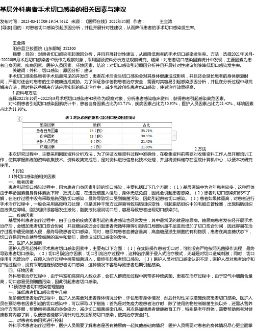 基层外科患者手术切口感染的相关因素与建议