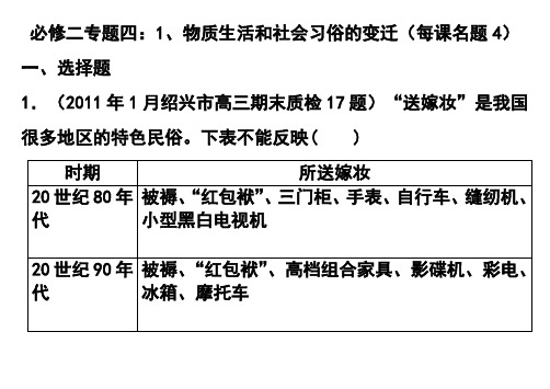 必修二专题四：1、物质生活和社会习俗的变迁学生版)