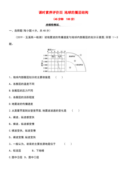 2020学年新教材高中地理课时素养评价四地球的圈层结构新人教版必修1(最新整理)