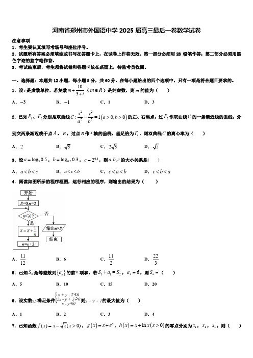 河南省郑州市外国语中学2025届高三最后一卷数学试卷含解析