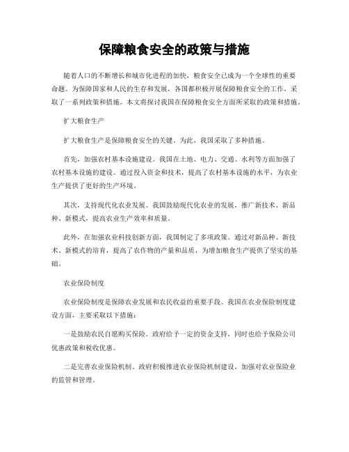 保障粮食安全的政策与措施