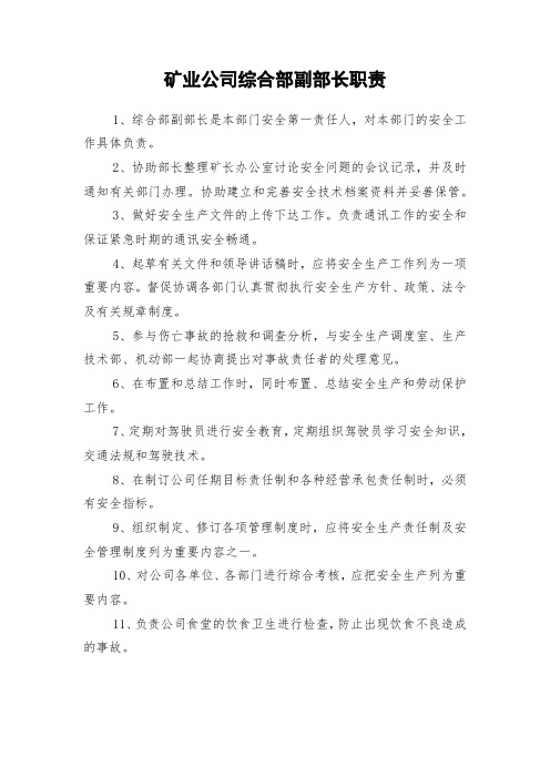 矿业公司综合部副部长职责